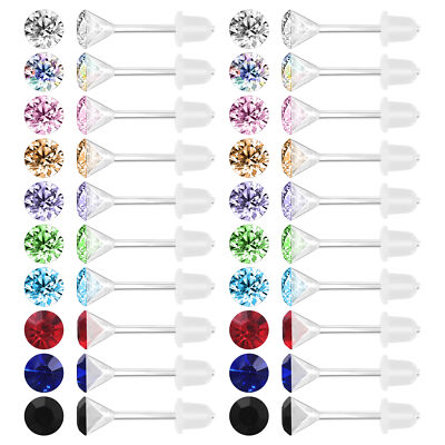 20 Pairs Colorful Earrings Cubic Zirconia Stud Earrings Cartilage Earrings Set