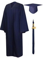 Matte Graduation Gown Cap Tassel Set 2025 for High School and Bachelor Navy B...