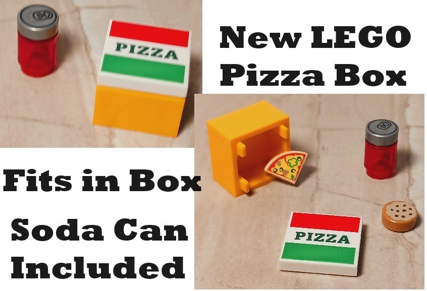 Nuevo LEGO Caja de Pizza Bolsa de Entrega Lata de Soda Rebanadas Supreme Aceitunas Galleta Choco