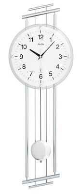 AMS 5316 Wanduhr Funk mit Pendel Pendeluhr Metallgehäuse silberlackiert