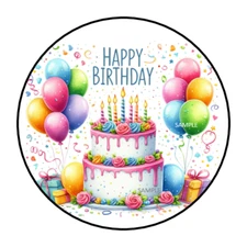 30 HAPPY BIRTHDAY CAKE & BALLOONS ENVELOPE SEALS STICKERS LABELS TAGS 1.5" ROUND