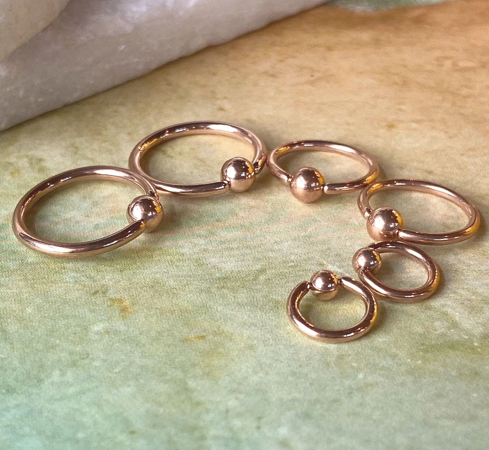 PAR de anillos de cuentas cautivas de oro rosa para pezón, tabique, hélice, piercings Tragus de CBR Foto 2 de 4