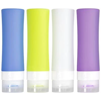 4 x Silicone Refillable Squeezy Travel Bottles Toiletries Container Set 80ml