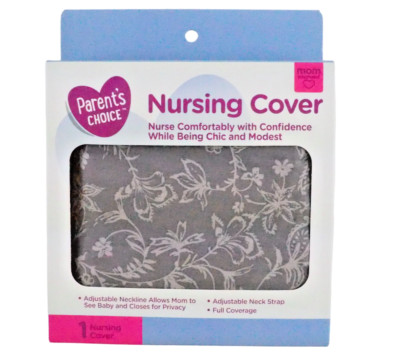 Parent's Choice Gray Floral Nursing Cover with Adjustable Neck Strap