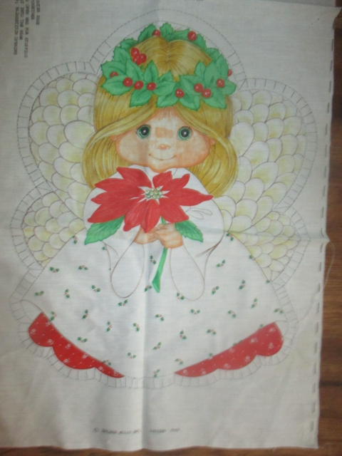 Vintage CHRISTMAS ANGEL PILLOW/TOY Fabric Panel - 1970's