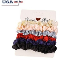 Silk Hair Scrunchies 6 Pack Soft Ponytail Holders Elastic Hair Bands Women New