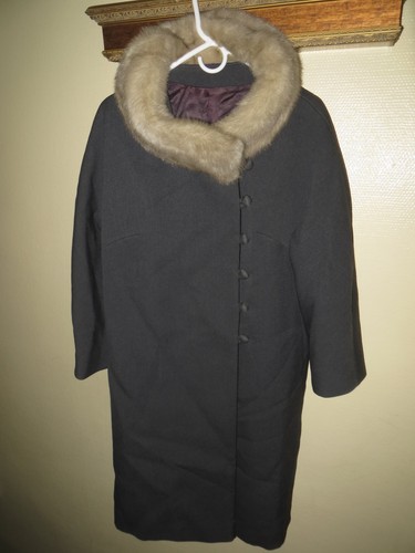 Vintage Franklin Simon New York Grey Swing Coat Over Jacket White Siver Mink EUC - Picture 5 of 12