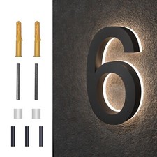 6 Inch Backlit LED House Numbers Waterproof Stainless Steel Modern 6