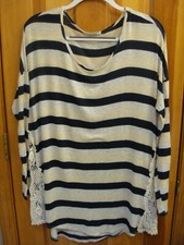 Jodifl sz L Striped Tunic Top with Crochet Inserts Rayon/Spandex Made in USA