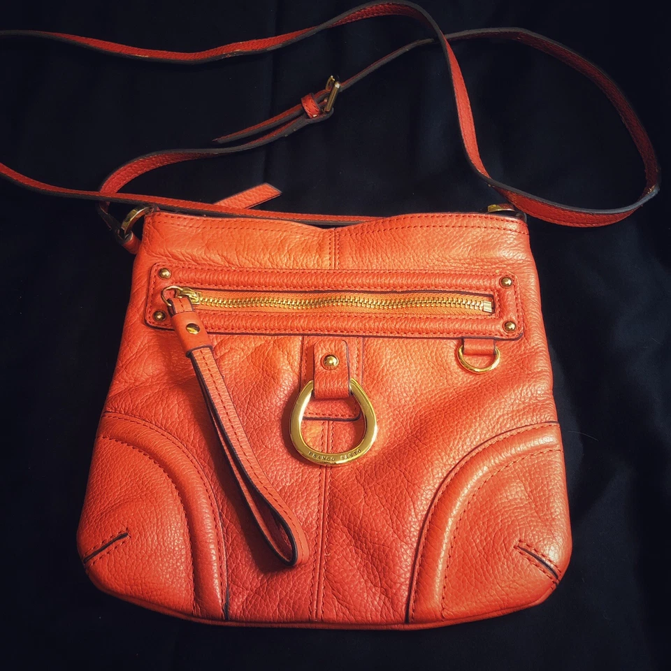 Ferragem dourada ajustável couro genuíno laranja coral Franco Sarto tiracolo - Imagem 2 de 4