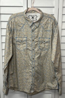 Wrangler Twenty X Pearl Snap Long Sleeve Button Down Cotton Shirt Men s Size XXL