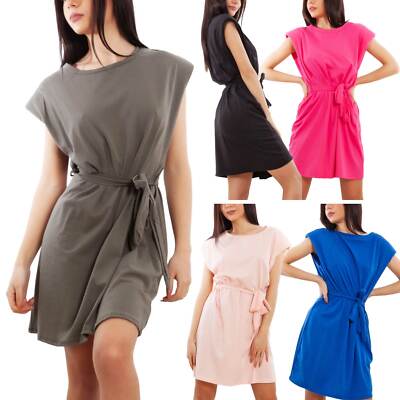 TOOCOOL JL-11614 Women's Padded Straps Belt Crew Neck Dress Short Dress