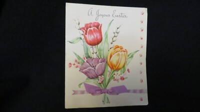 Vintage TULIP & Pussy Willow Easter Card c. 1940s 