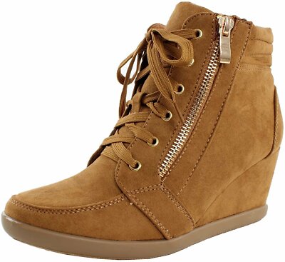ShoBeautiful Women's Fashion Wedge Sneakers High Top Hidden Wedge Heel  Size