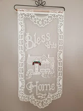 Vintage Christmas Wall Hanging "Bless This Home" Beautiful Condition 29" L