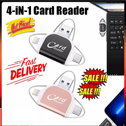 Multi-Port 4 in1 Universal SD TF Card Reader For iPhone, MacBook,Samsung Android - Picture 1 of 16