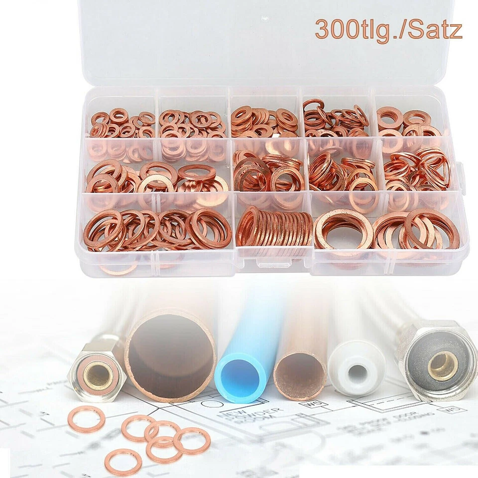 300 Kupferringe Dichtring Ringe Sortiment Set Kupfer Dichtungen Ölablaßschrauben - Bild 3 von 4