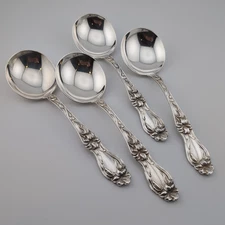 Frank Whiting Lily/Floral Sterling Silver Cream Soup Spoons - 6 1/8" - Set of 4