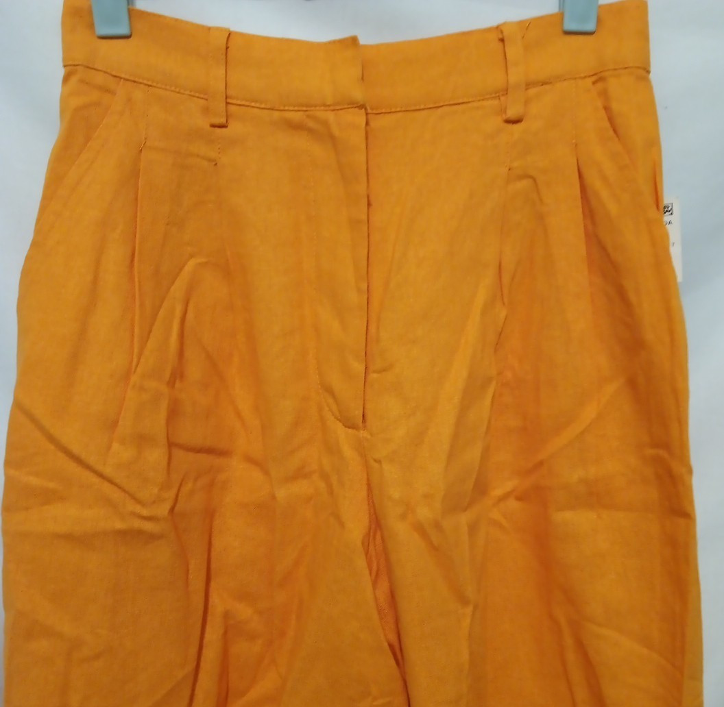 AND NOW THIS Hi Rise Pleated Linen Blend Bermuda Shorts Women XS Mango Orange thumbnail 2