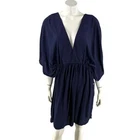 LRL Ralph Lauren Swim Cover Up Dress Plus 3X Navy Blue Crepe Kimono Sleeve NEW