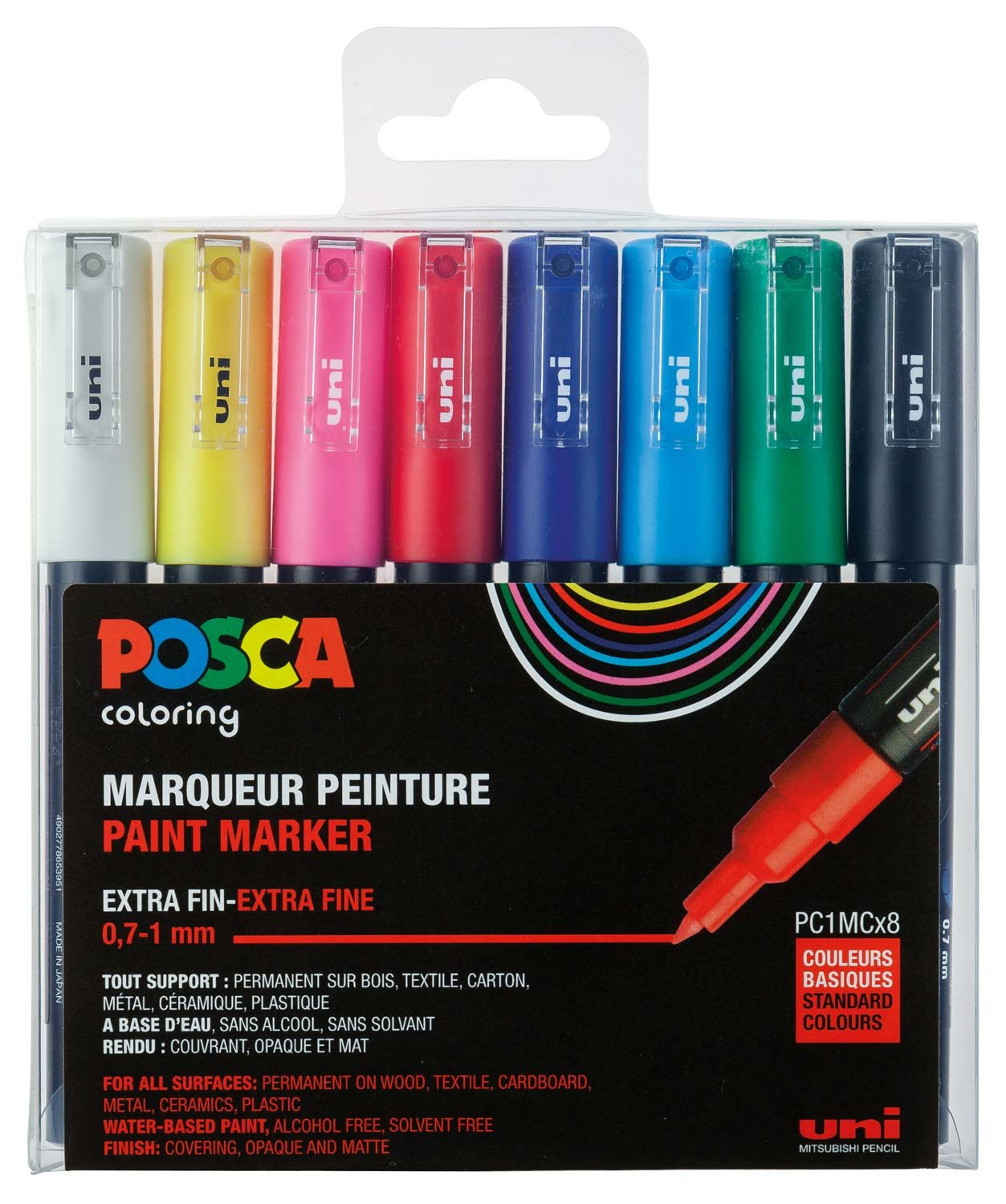 набор фломастеров uni-ball POSCA (186708) Extra Fine Bullet Tip из 8 шариковых ручек