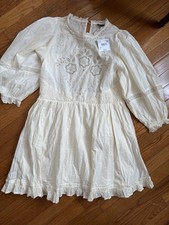 American Eagle Outfitters Ivory Floral Mini Dress Eyelet Embroidered XS