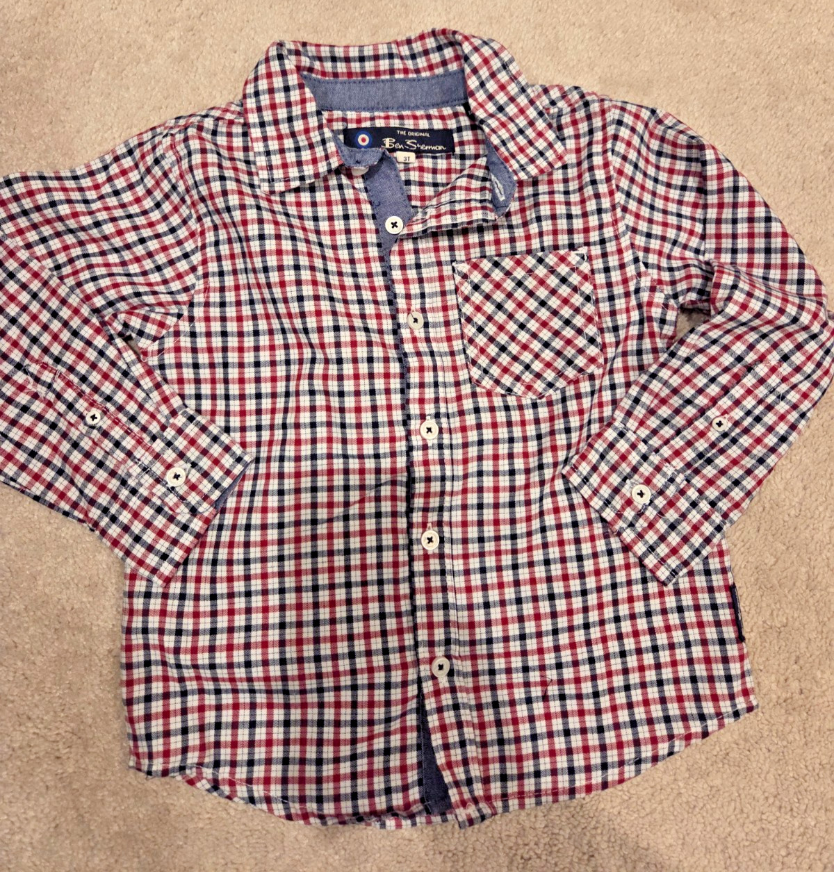 Toddler Boys 3T Ben Sherman Button Down Red White & Blue Long Sleeve Shirt