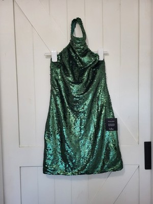 NWT Lulus Emerald Green Sequin Formal Party Dress Halter Bodycon Mini Dress Sz S