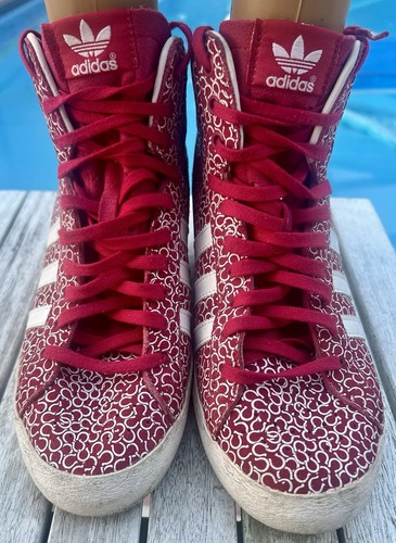 Adidas Basket Profi Up Shoes Red Horseshoes Hidden Wedge D65829 Womens Size 8 - Picture 2 of 10