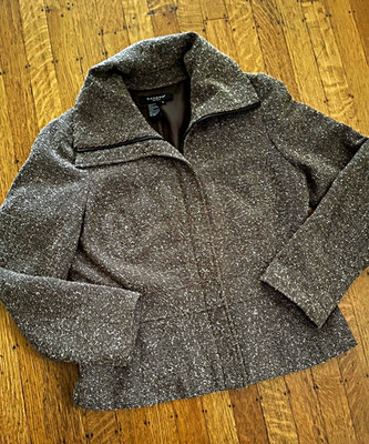 Sandro Sportswear Brown Tweed Pattern Full Zip Lined Jacket Long Sleeve Short M