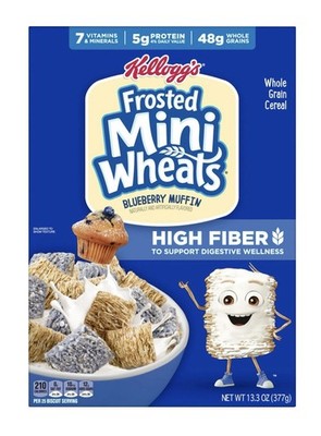   New Kellogg s Frosted Mini Wheats High Fiber BLUEBERRY MUFFIN Cereal 13.3oz