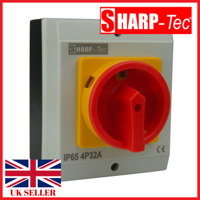 Sharp-Tec 32 Amp Rotary Isolator | AC, 4-polig, dreiphasig + Nullleitung | IP65 |