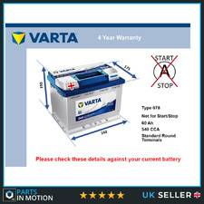 Battery fits BUICK CENTURY SKYLARK 2.8 3.3 5.7D 78 to 91 Varta 078 540A 60Ah New