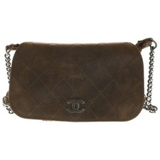 CHANEL Matelasse Chain Shoulder Bag Full Flap Brown Leather Silver Hardware Used