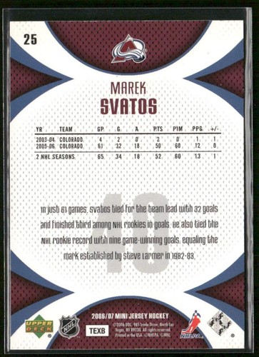 2006-07 Upper Deck Mini Jersey Marek Svatos #25 Colorado Avalanche - Picture 2 of 2