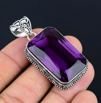 African Amethyst Gemstone Handmade 925 Sterling Silver Jewelry Pendant 2.10''