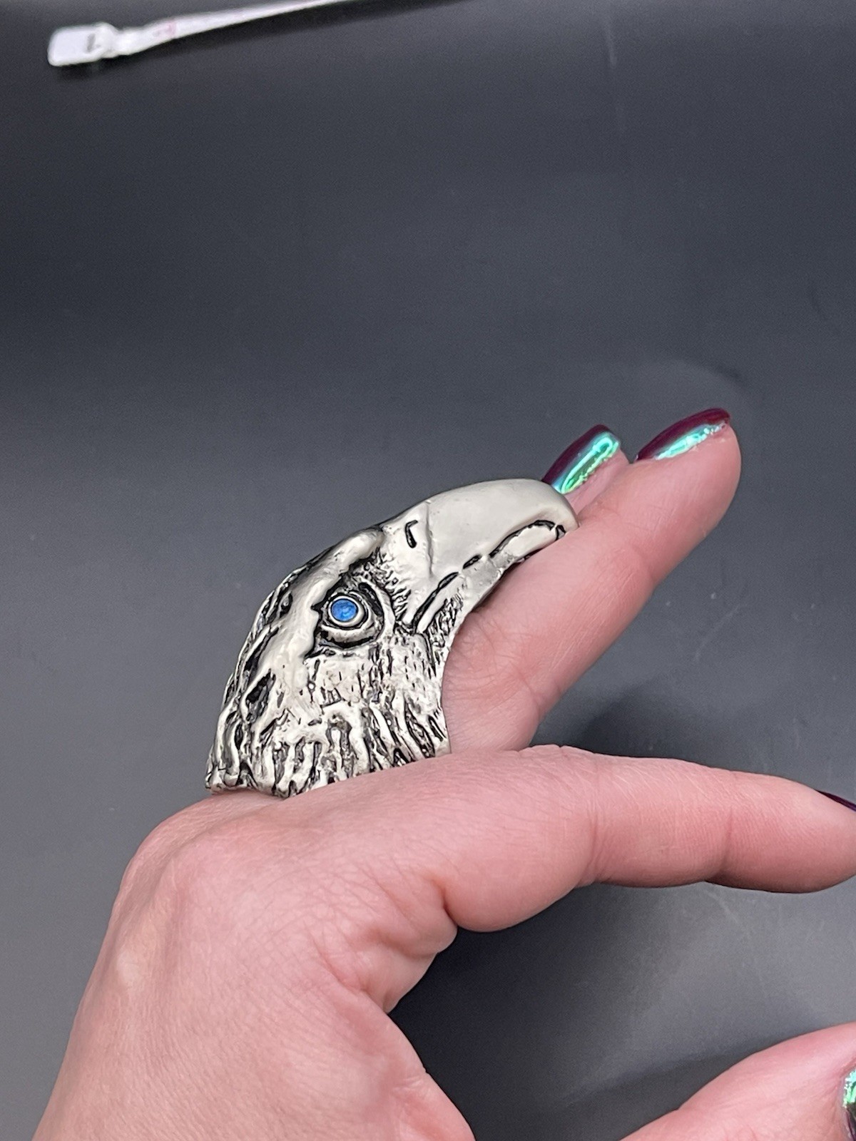 Large Eagle Statement Ring Size 7 Silver Tone - image 6