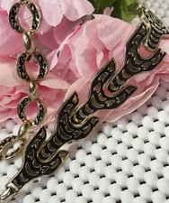 Vintage Gold Tone, Black Enamel Inlay Chunky Link Choker And Bracelet