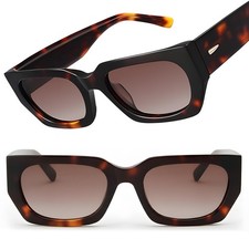 Bold Angular Modern Womens Brown Lens Tortoise Rectangle Sunglasses