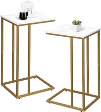 C Shaped End Table Set of 2 Small Side Table for Sofa Couch Slide Under Gold