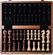 15" Magnetic Wooden Chess Set – Handmade Staunton Pieces, Folding Travel Board
