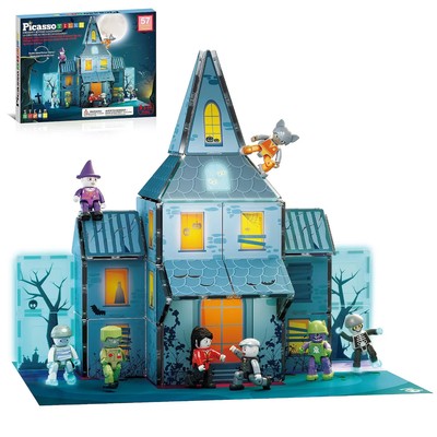 PicassoTiles 57 Piece Haunted Mansion Toy Magnetic Tile, Building Block for Kid