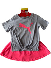 Puma kids active girls  set 3 piece 2 tops 1 bottom blue gray pink skort size 5