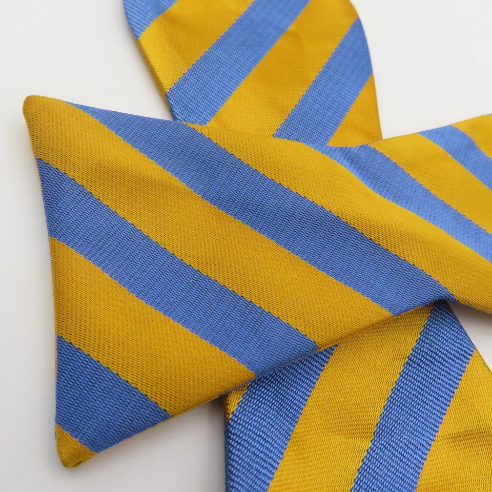 Pajarita PenSee Azul Amarillo Rayas 2.5" Ancho Auto Corbata Seda Hecha a Mano Foto 2 de 4