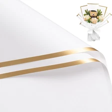 20 Sheets Flower Wrapping Paper - 22.4 x 22.4 inch White with Gold Edge Water-Re