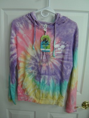 Ragwear Full Zip Hoodie Womens Cowl Neck Jkt Print Soft Rainbow Lightweight MED
