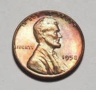 TONED 1958 P LINCOLN WHEAT PENNY UNC #P3706