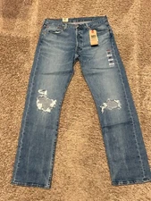 Levi's 501 Straight Leg Button Fly WHoles Blue Jean WStretch 34X32 NWT2769 U7