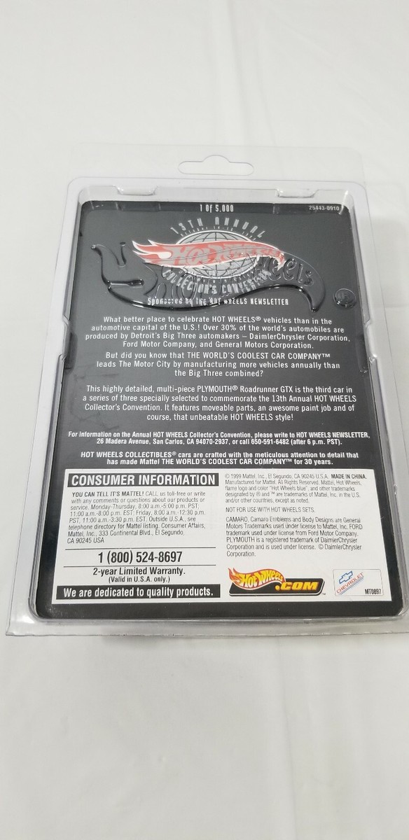 1999 Hot Wheels 13th Annual Collectors Convention Plymouth