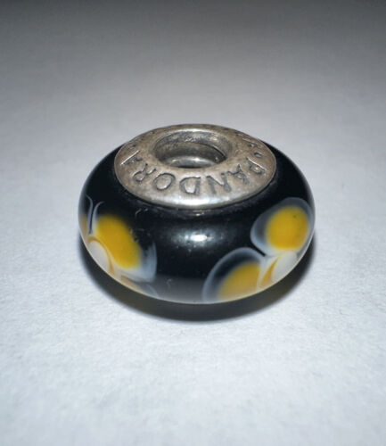 PANDORA Yellow & White Flower Murano Glass Charm ALE 925 Sterling Silver *I - Picture 1 of 3